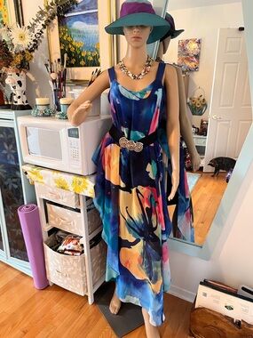 Frank Lyman Design Multicolor Abstract Floral Maxi Dress